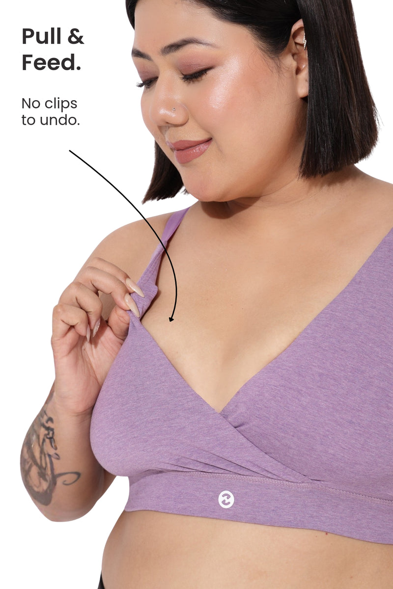 247 Extra Support Cotton Feeding Bra with Adjuster - Melange Purple