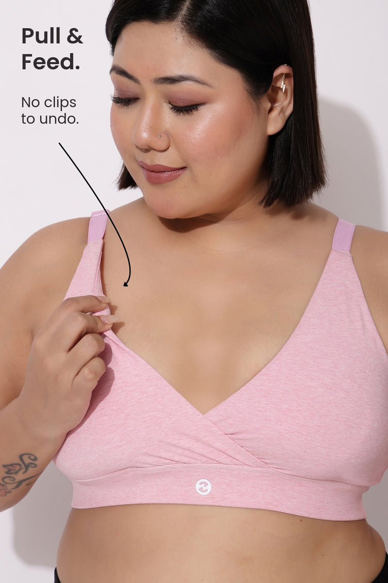 247 Extra Support Cotton Feeding Bra with Adjuster - Melange Pink