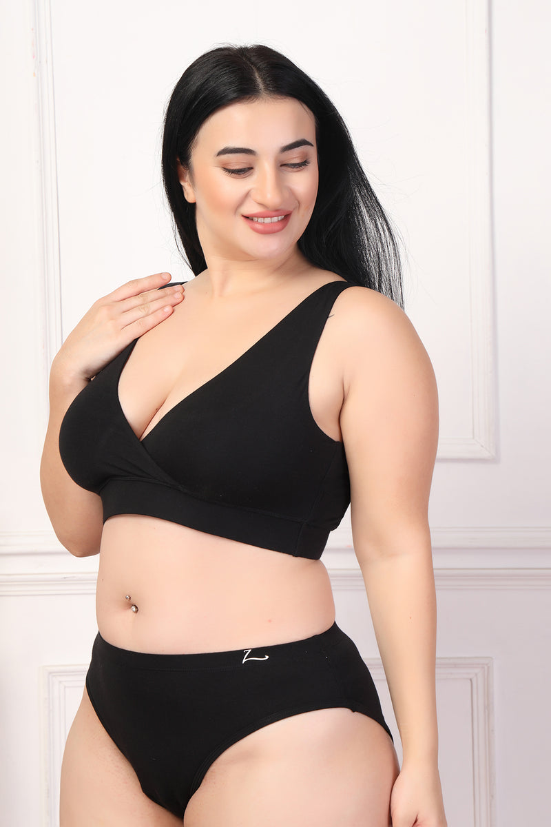 Black Maternity Bra; continues to provide shaping and support through the postpartum phase.