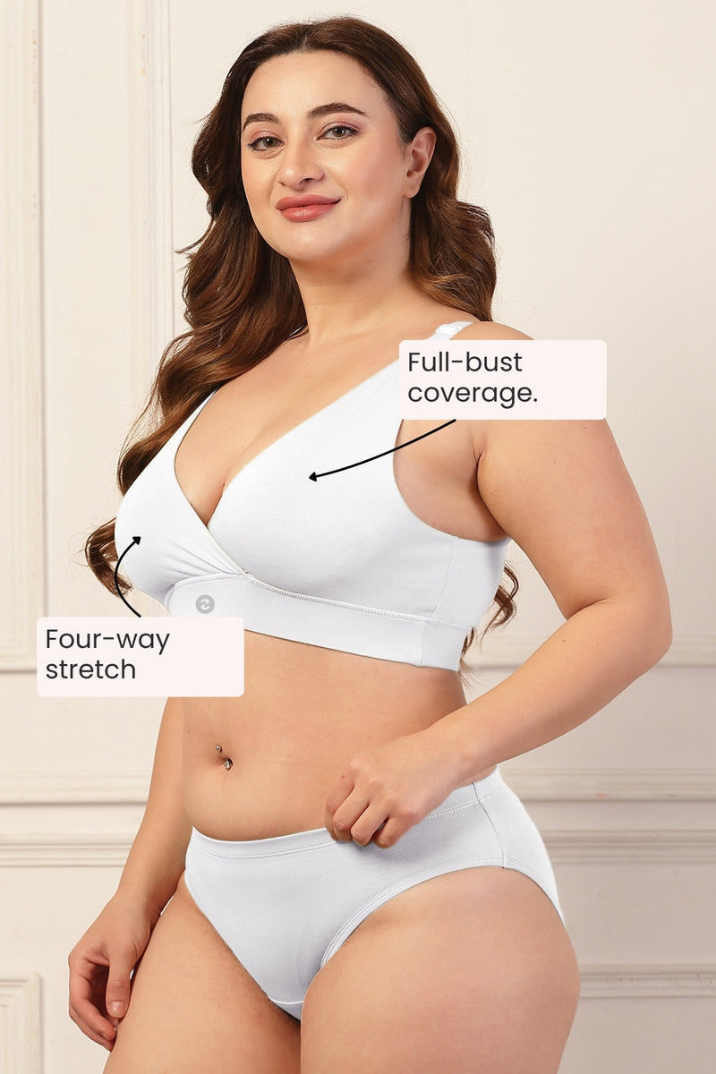 247 Extra Support Cotton Feeding Bra with Adjuster - White