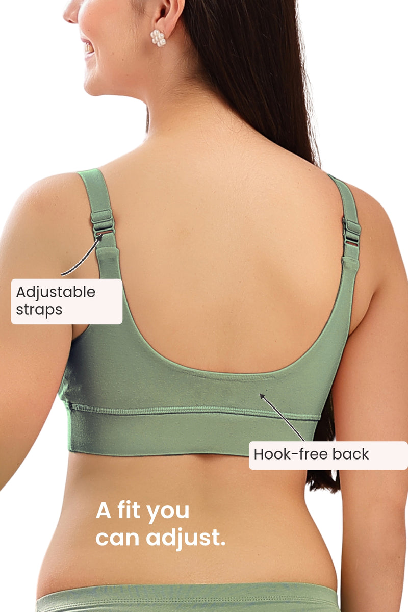 247 Extra Support Cotton Feeding Bra with Adjuster - Medium Green