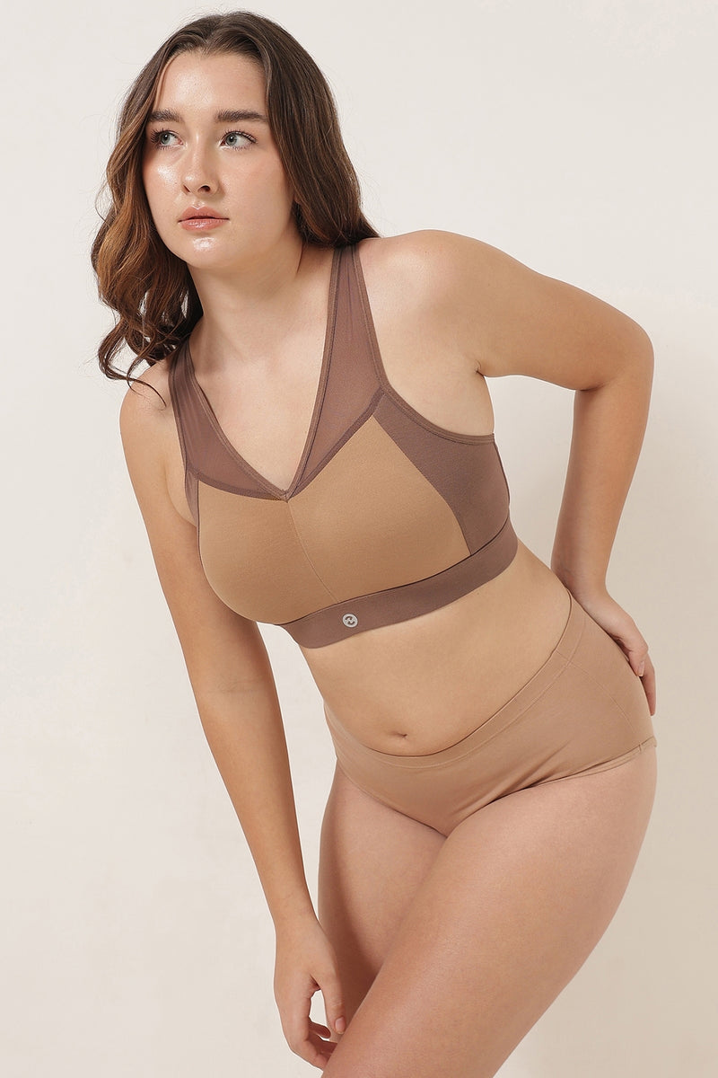Sculpt & Lift Powermesh Bra - Brown