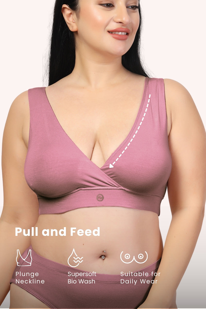 247 (Upgraded) Plumwine Modal Padded Maternity Feeding Bra