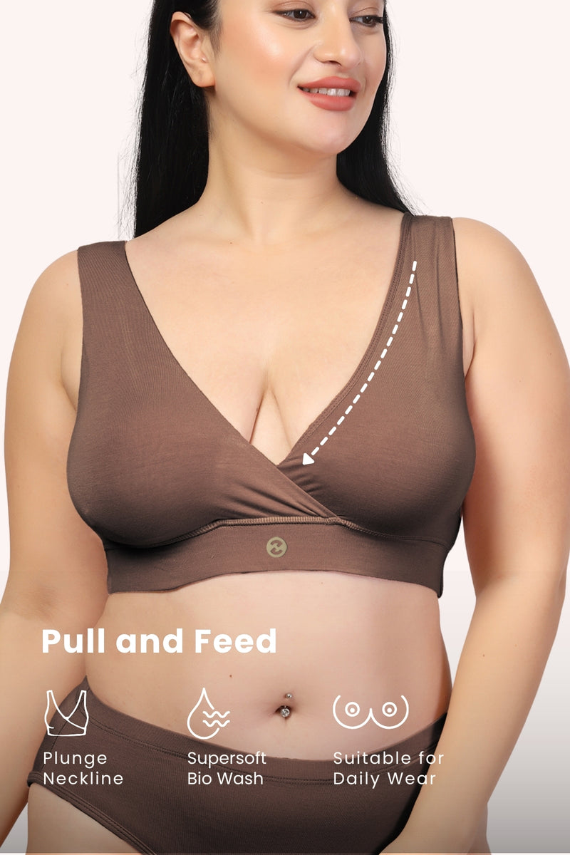 247 (Upgraded) Brown Modal Padded Maternity Feeding Bra