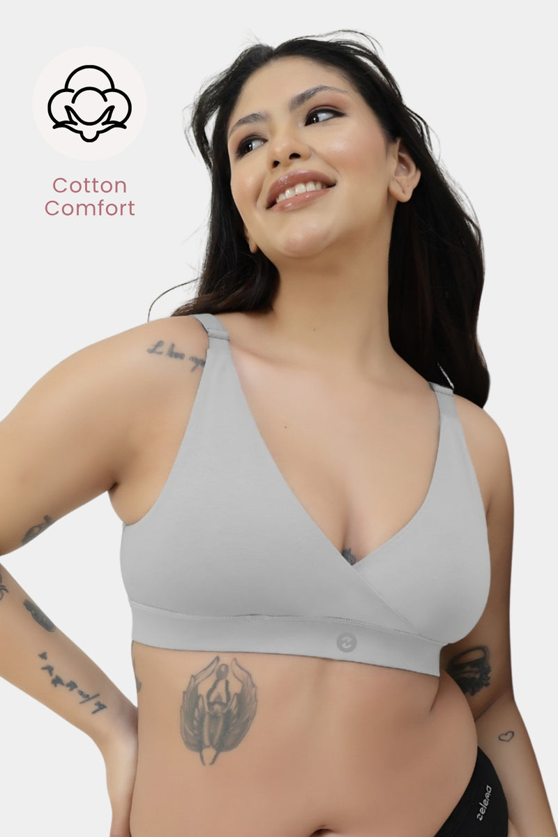 247 Extra Support Cotton Feeding Bra with Adjuster - Grey Melange