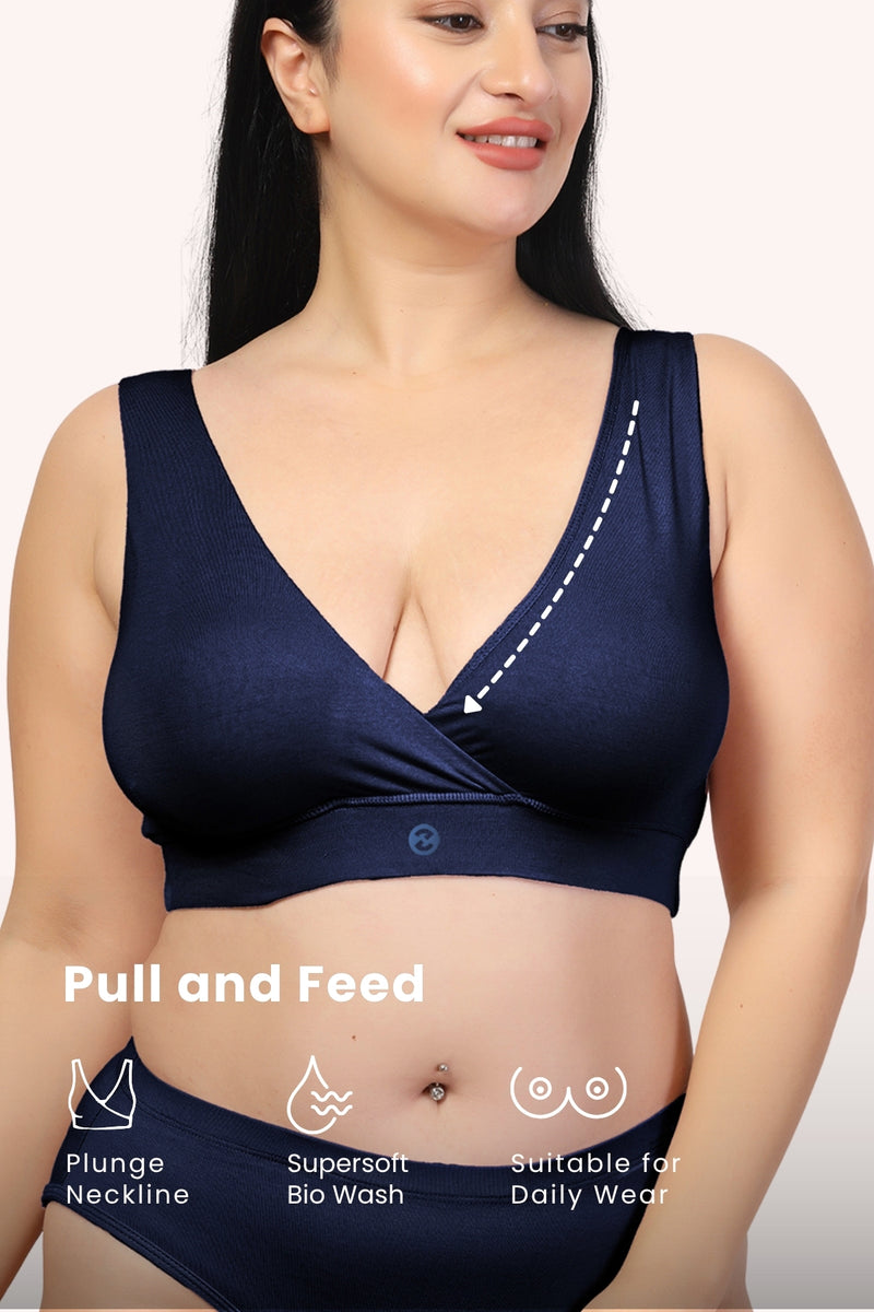 247 (Upgraded) Navy Blue Modal Padded Maternity Feeding Bra