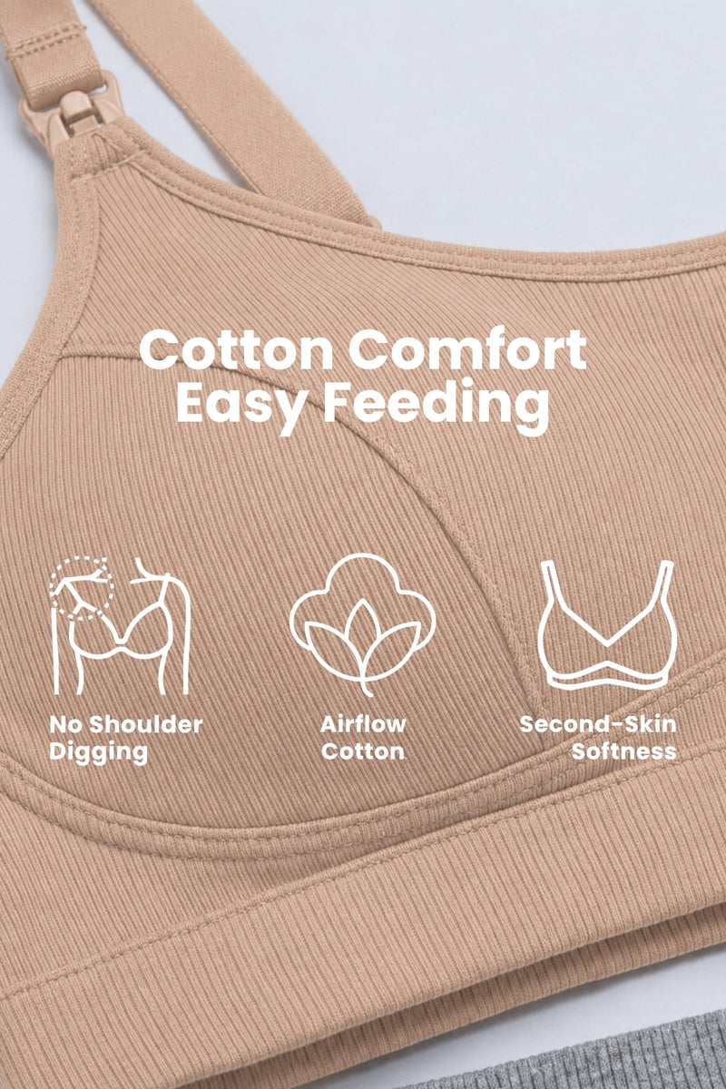 Riva Fine-Rib Cotton Feeding Bra - Skin