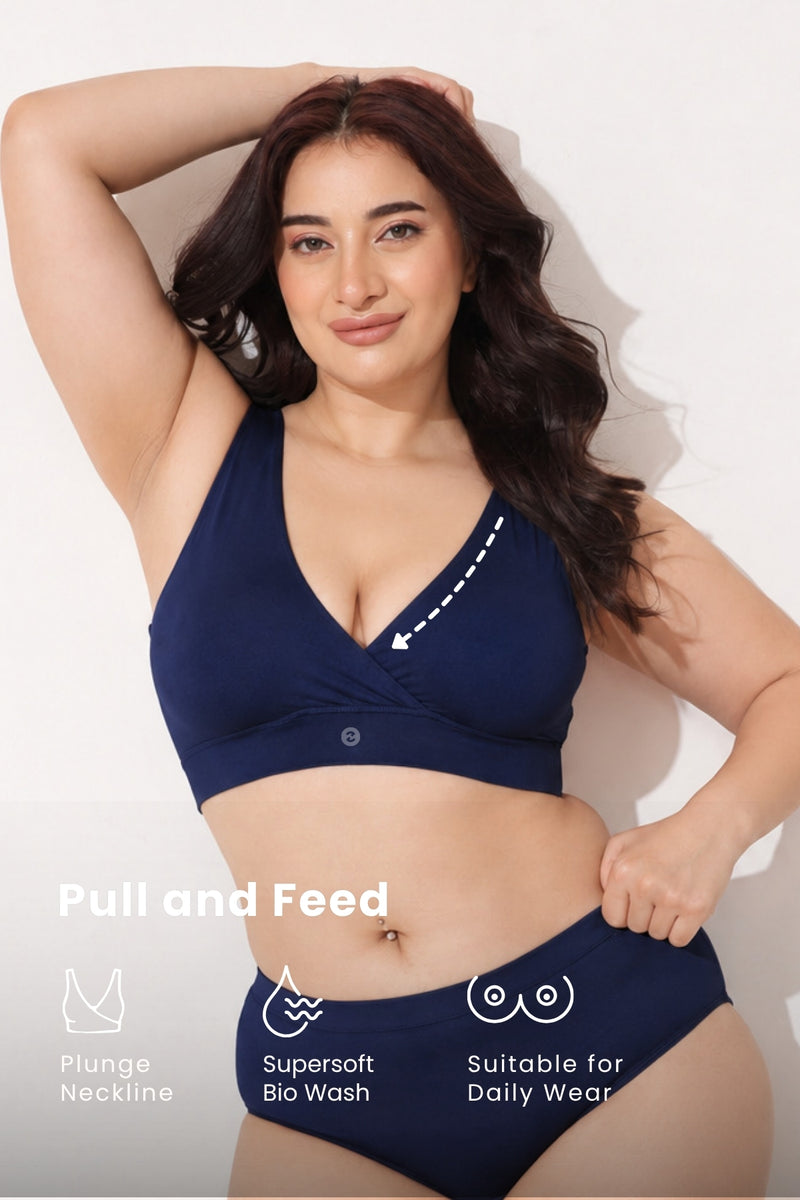 247 (Upgraded) Navy Blue Modal Padded Maternity Feeding Bra