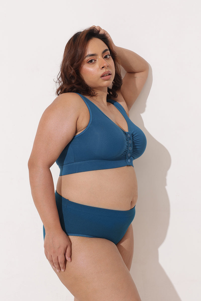 Ruched Modal Front-Open Bra with G-Hook - Airforce