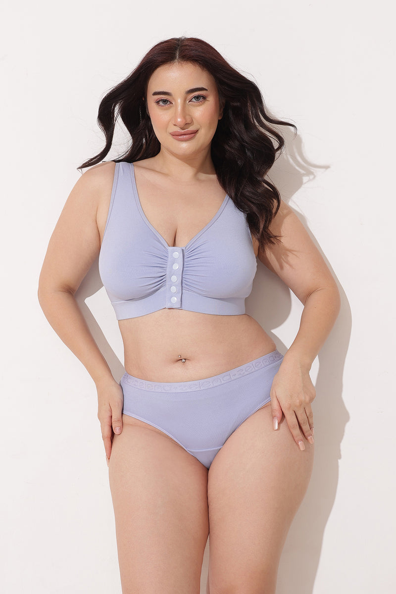 Ruched Modal Front-Open Bra with G-Hook - Mist