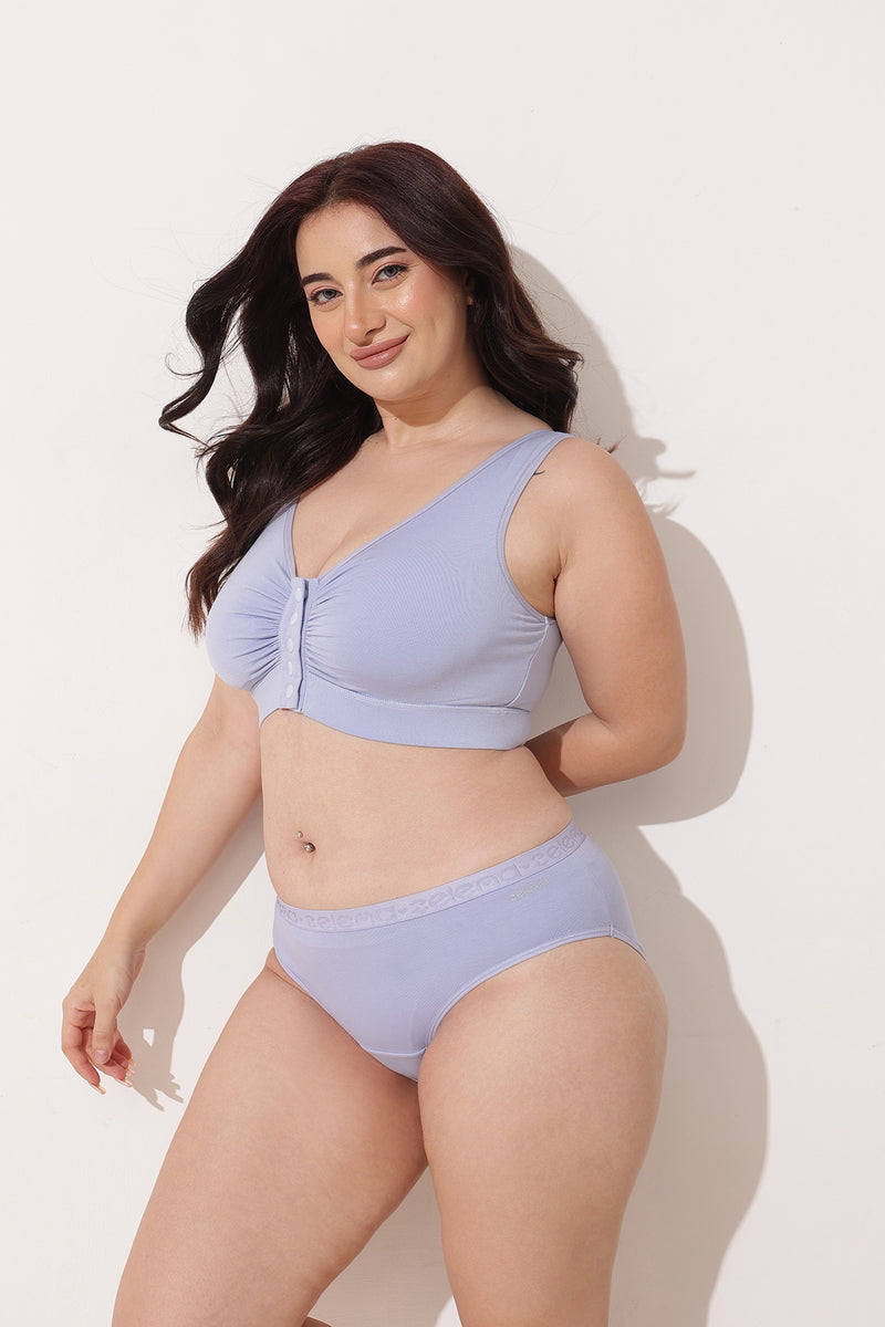 Ruched Modal Front-Open Bra with G-Hook - Mist