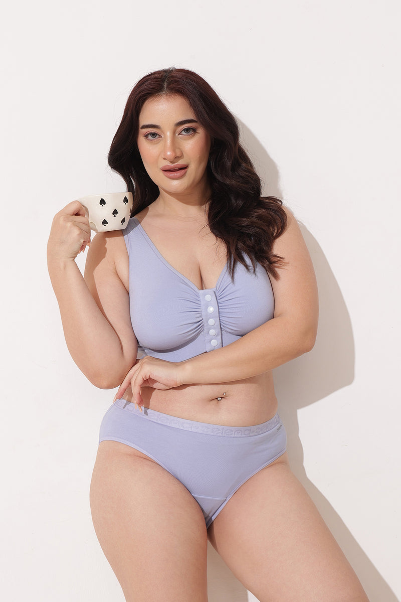 Ruched Modal Front-Open Bra with G-Hook - Mist