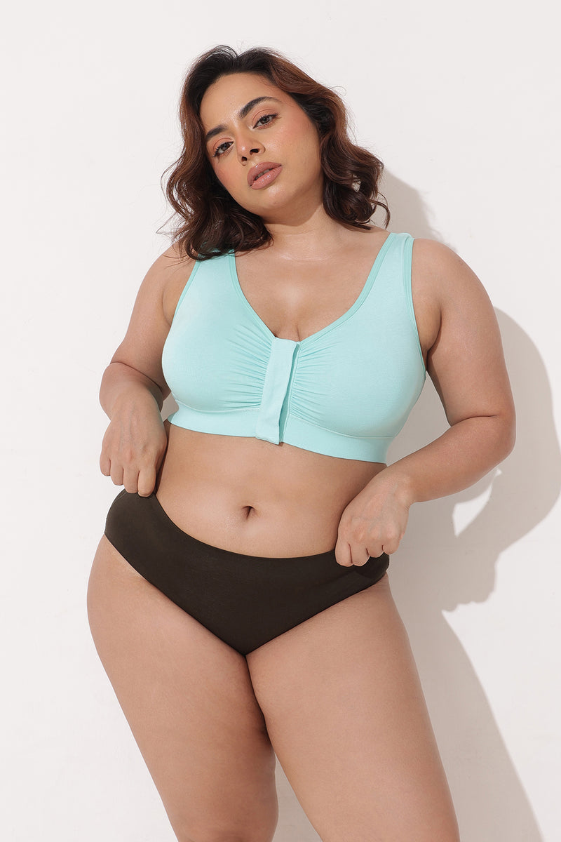 Ruched Invisible Button Nursing Bra - Mint