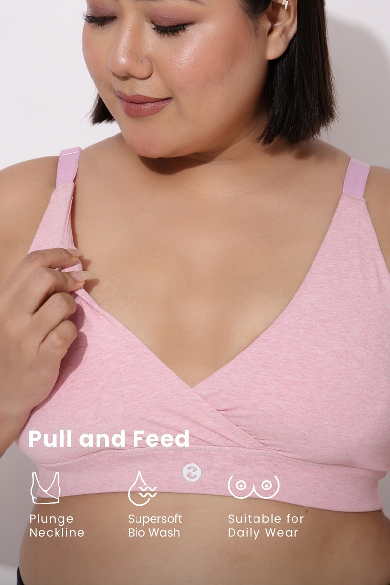 247 Extra Support Cotton Feeding Bra with Adjuster - Melange Pink