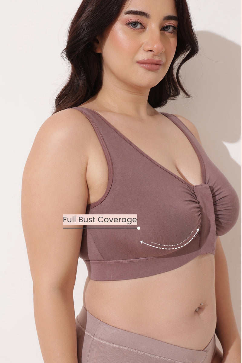 Ruched Tape-Button Nursing Bra - Coco
