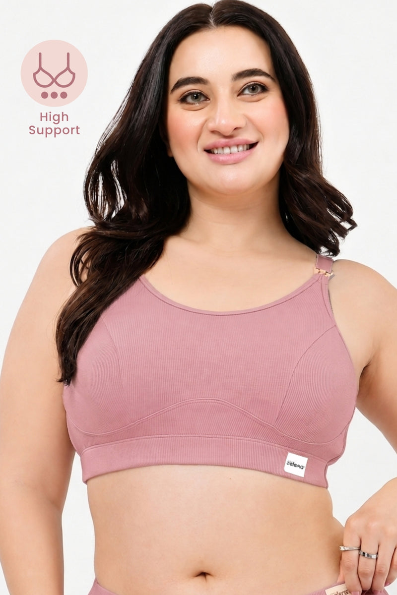 Riva Fine-Rib Cotton Feeding Bra - Rose Gold
