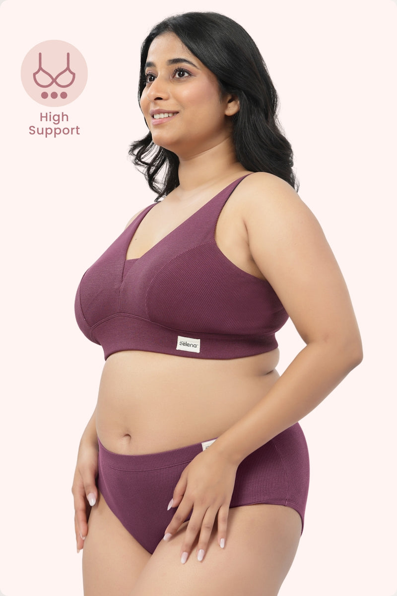 Sera Fine-Rib Bra - Dark Berry