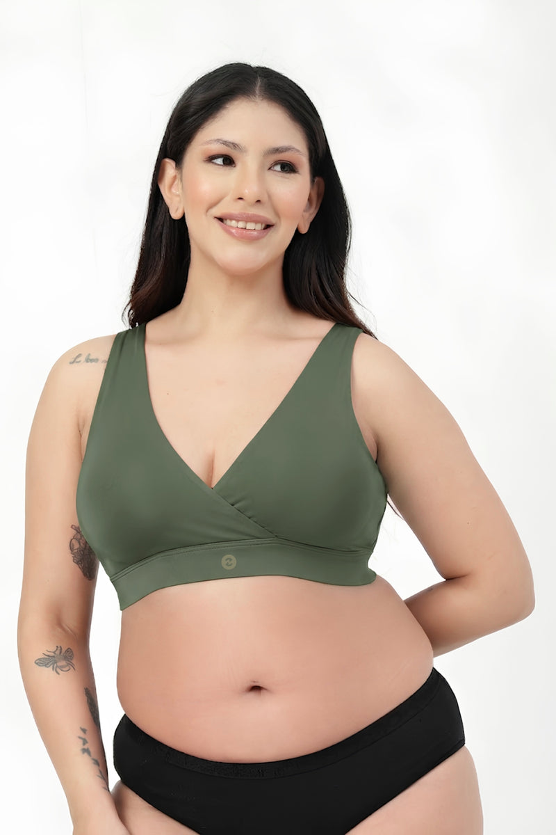 247 (Upgraded) Modal Padded Maternity Feeding Bra - Sage Green