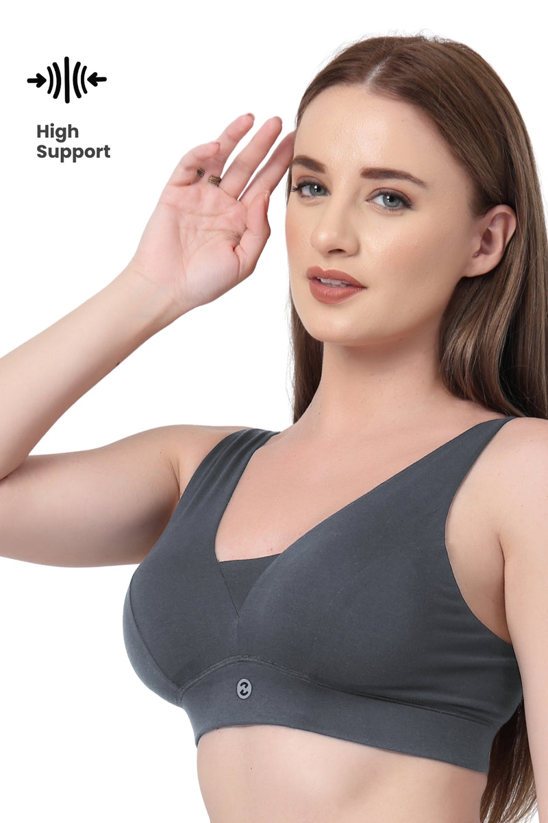 Fixed Padded Modal Maternity Bra with Support - Steel Grey