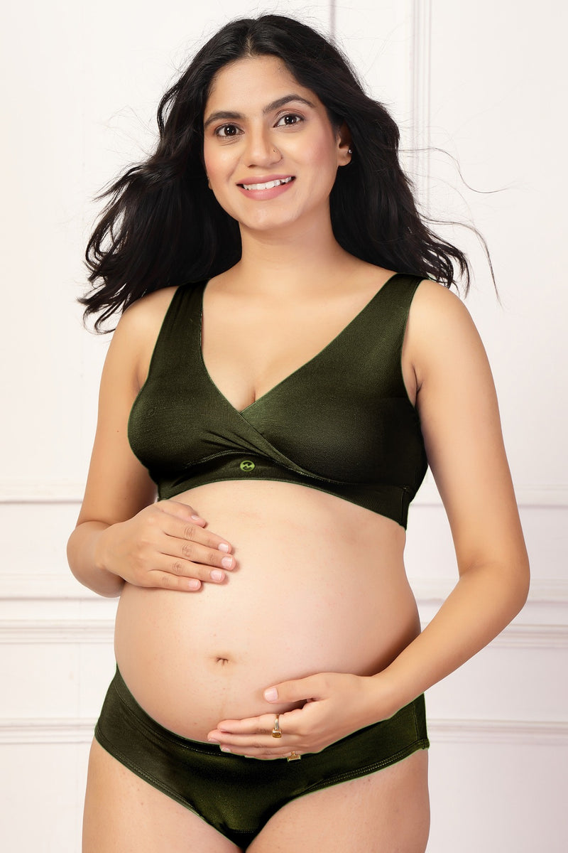 247 (Upgraded) Army Green Modal Padded Maternity Feeding Bra