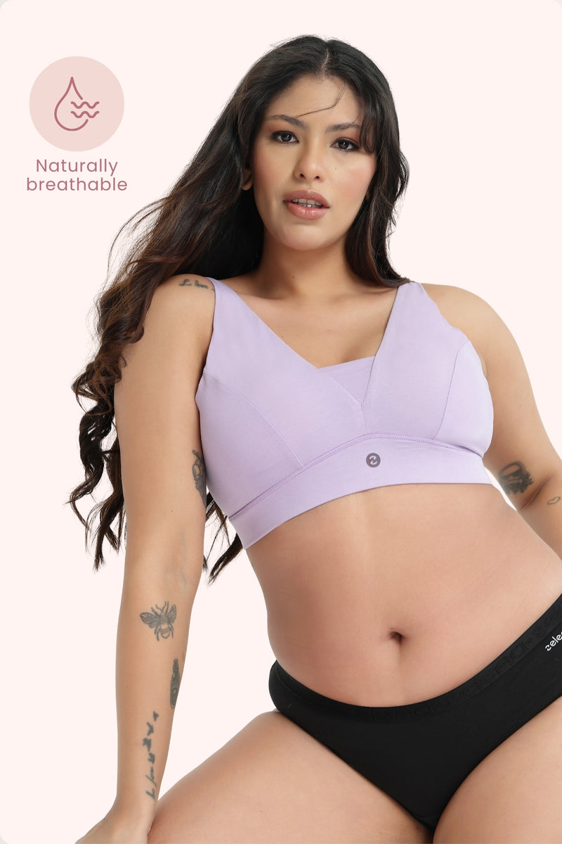 SecureFit Cotton Fixed-Pad Bra - Lavender