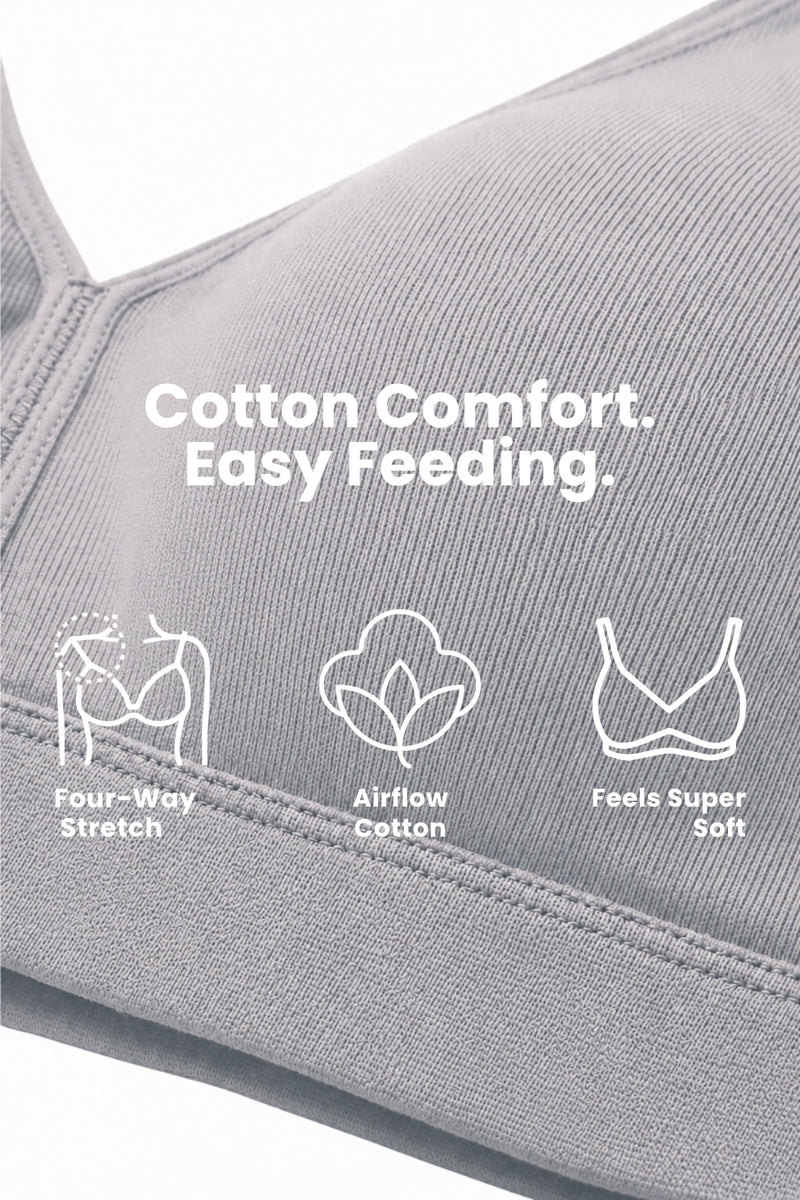 Lira Ribbed Cotton Nursing Padded Bra - Light Grey