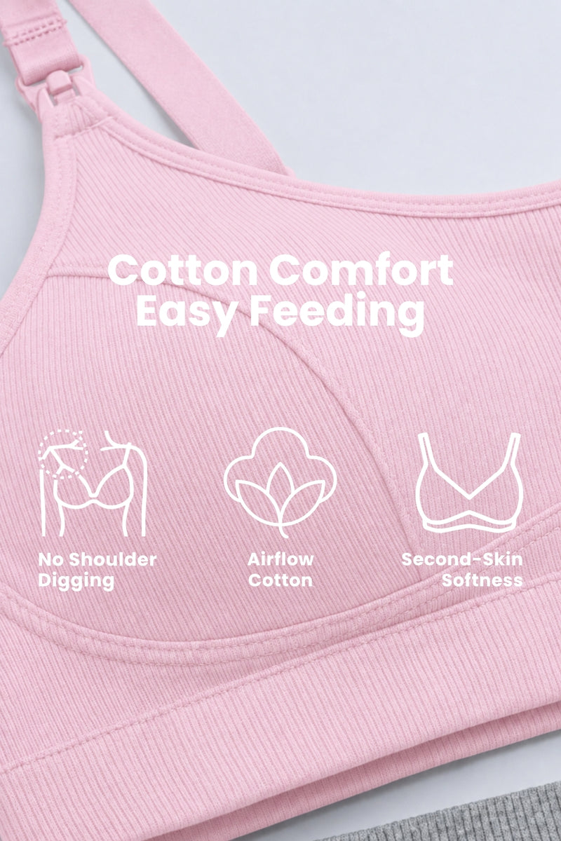 Riva Fine-Rib Cotton Feeding Bra - Baby Pink