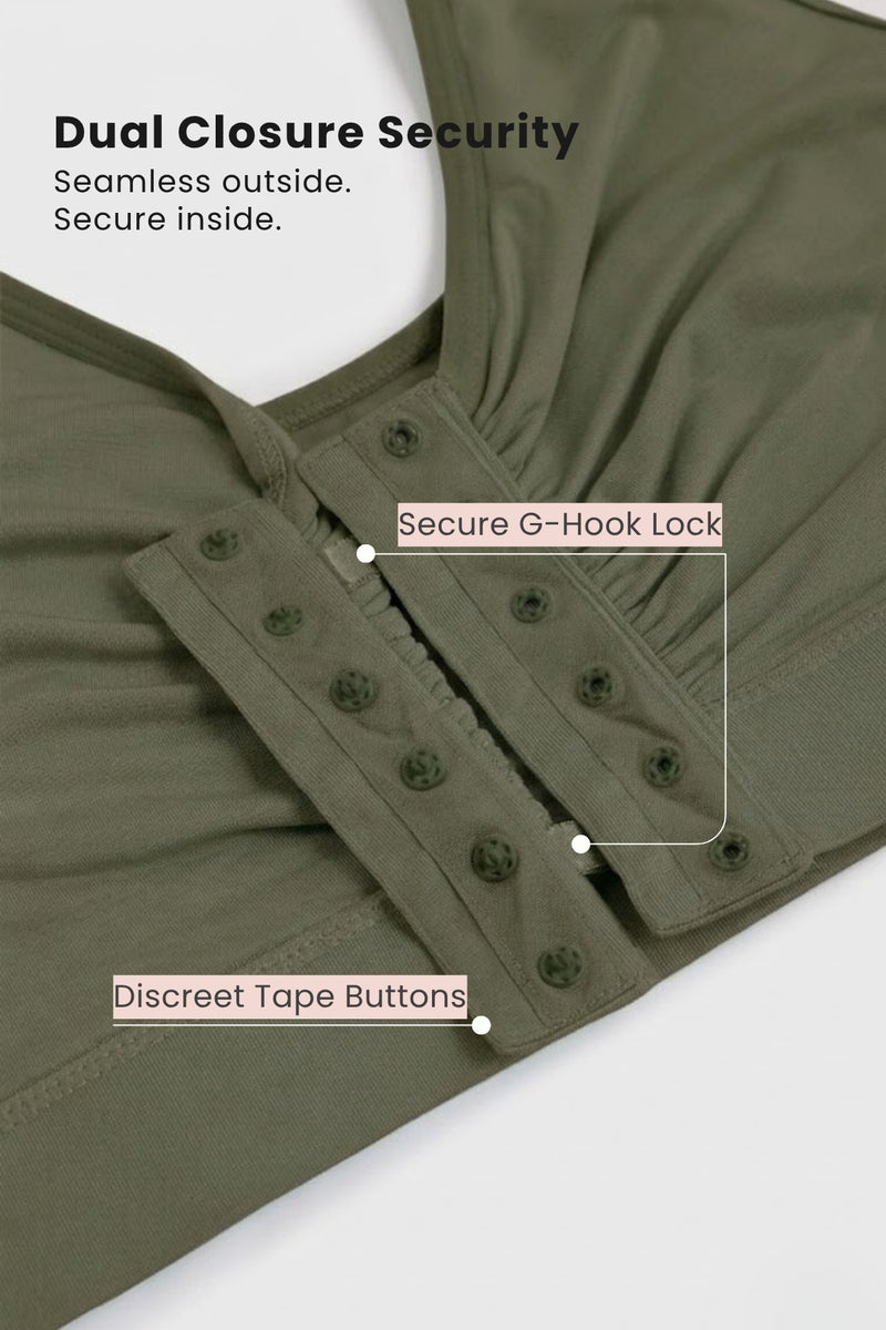 Ruched Tape-Button Nursing Bra - Forest Green