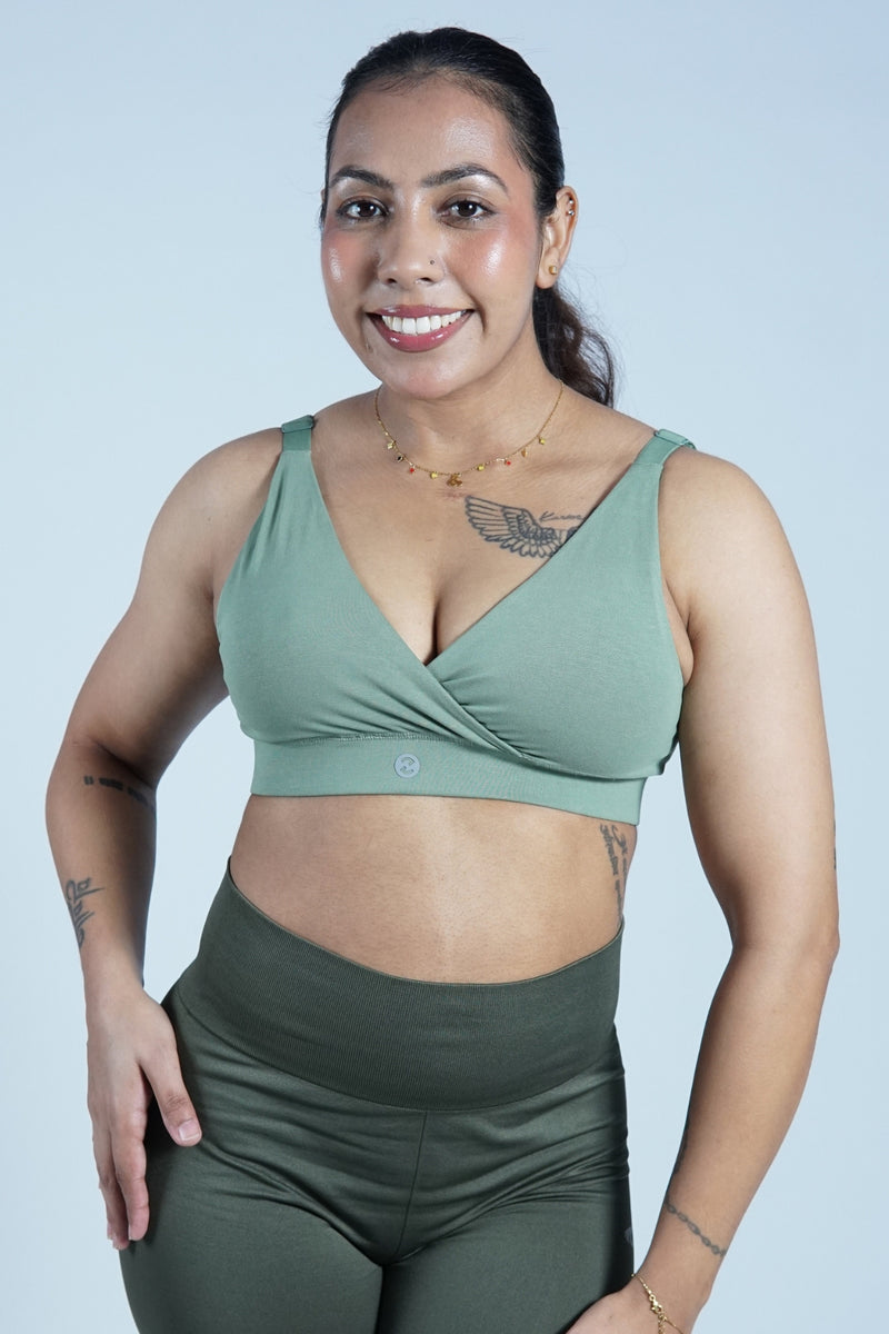247 Extra Support Cotton Feeding Bra with Adjuster - Medium Green