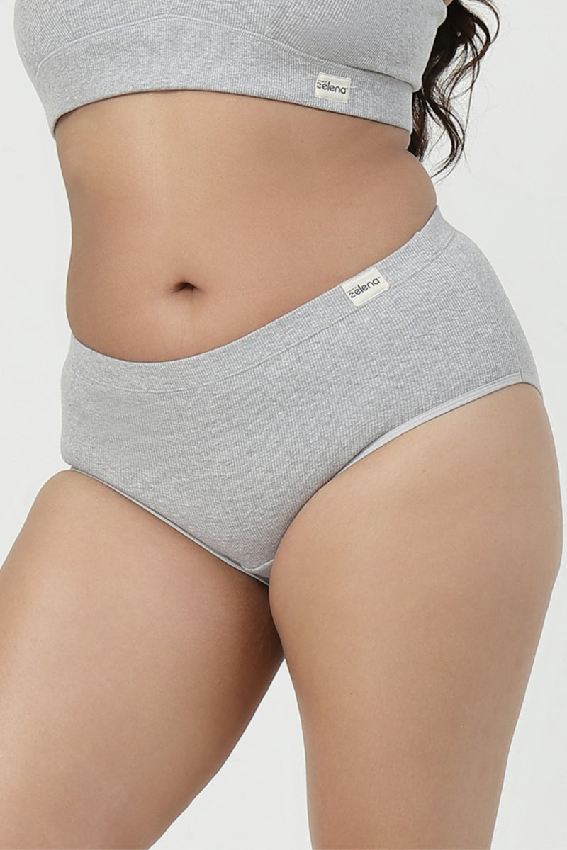 Sera Fine Rib Mid Rise Hipster - Grey Melange