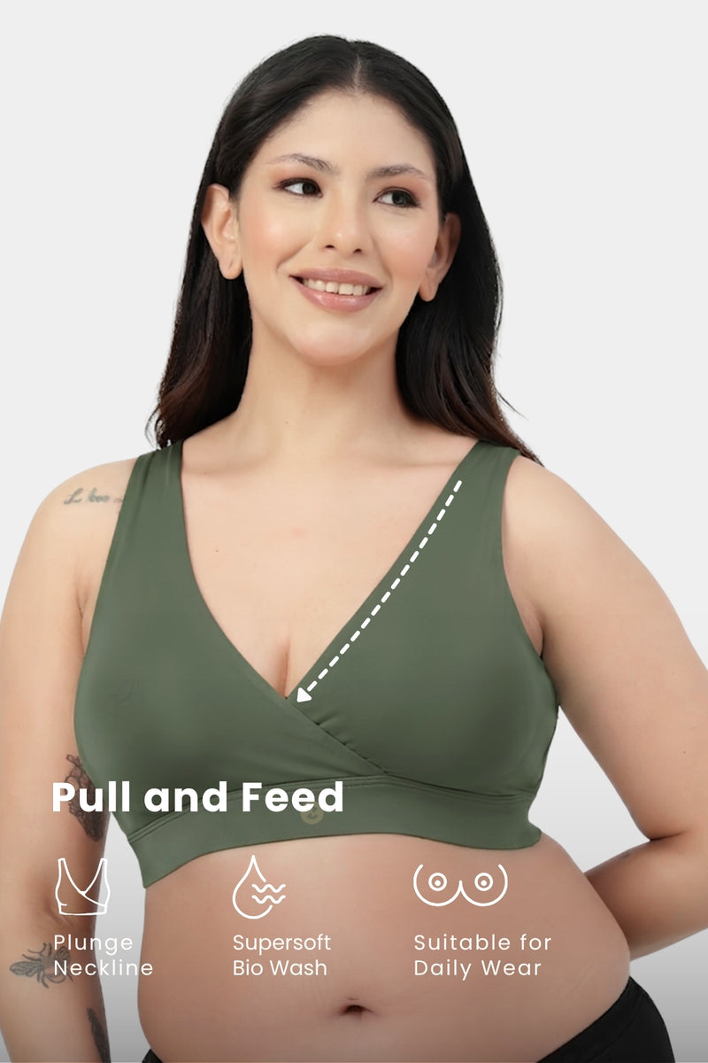 247 (Upgraded) Modal Padded Maternity Feeding Bra - Sage Green