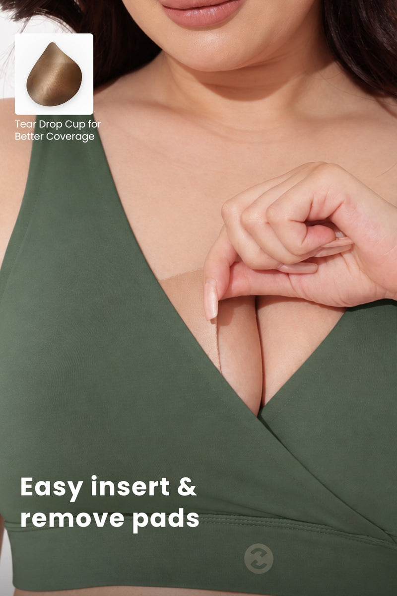 247 (Upgraded) Modal Padded Maternity Feeding Bra - Sage Green