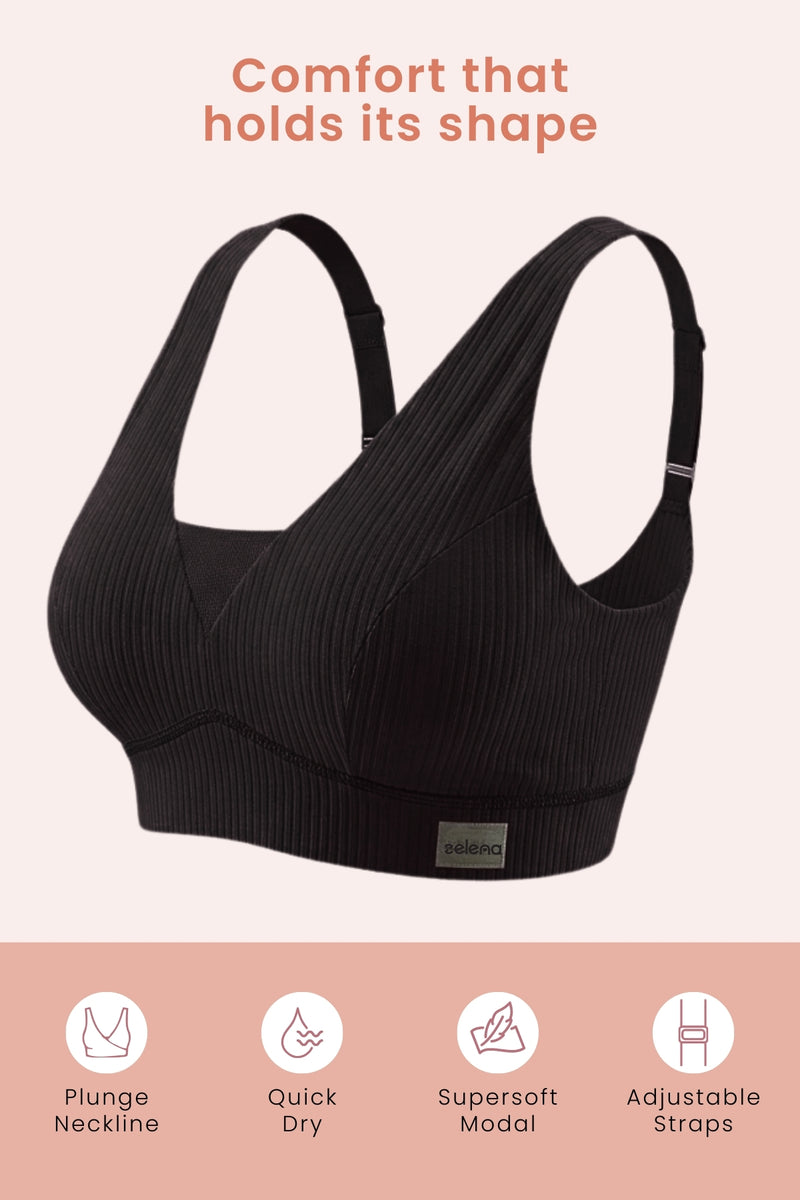 Sera Broad-Rib Bra - Black