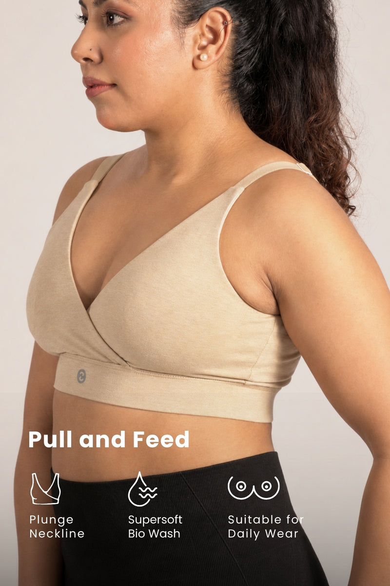 247 Extra Support Cotton Feeding Bra with Adjuster - Melange Beige