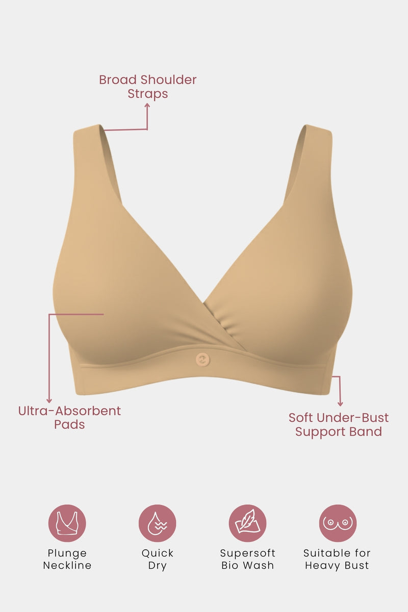 Model wearing Skin Color Bra; fixed padding ensures modesty and chest coverage.