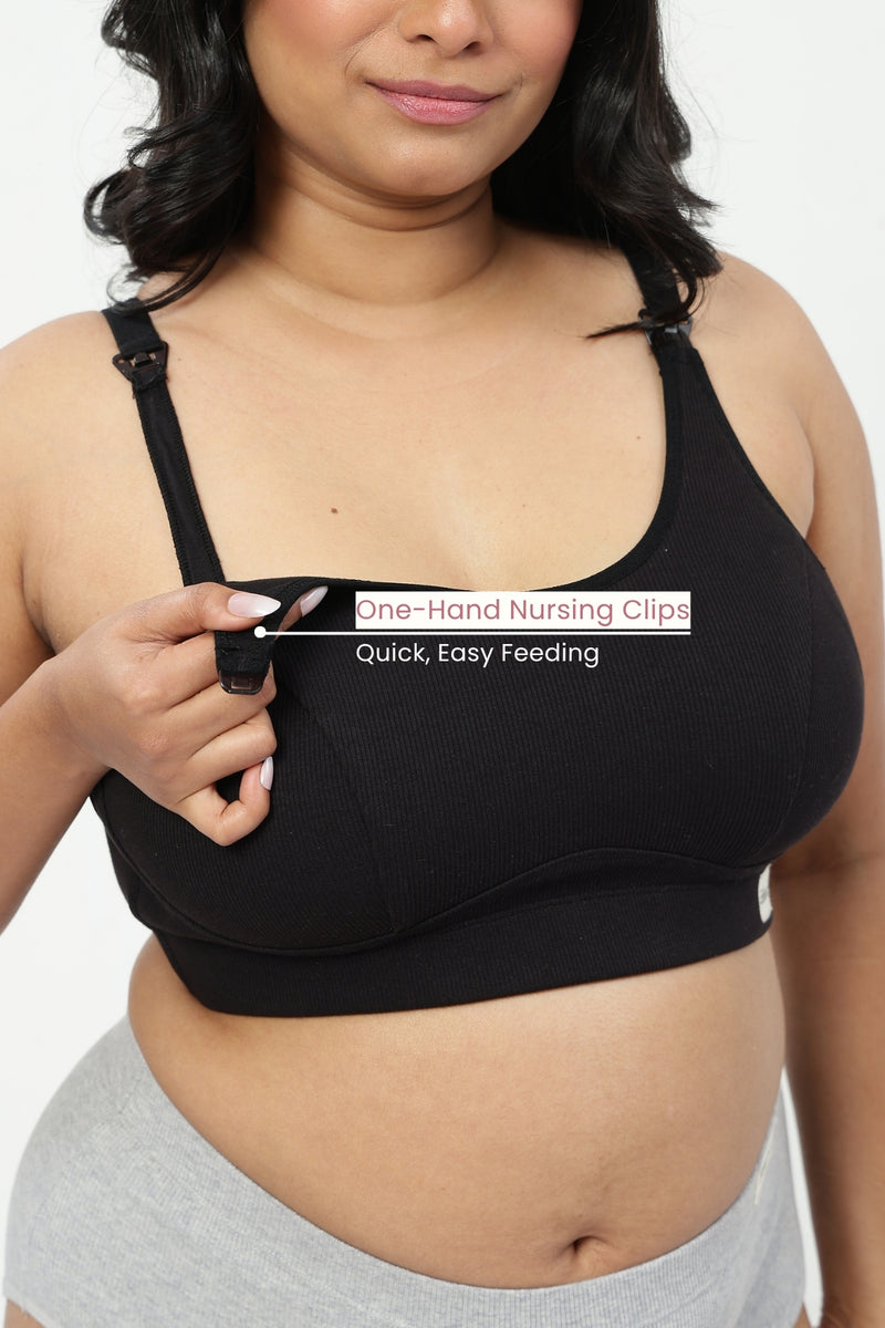 Riva Fine-Rib Cotton Feeding Bra - Black