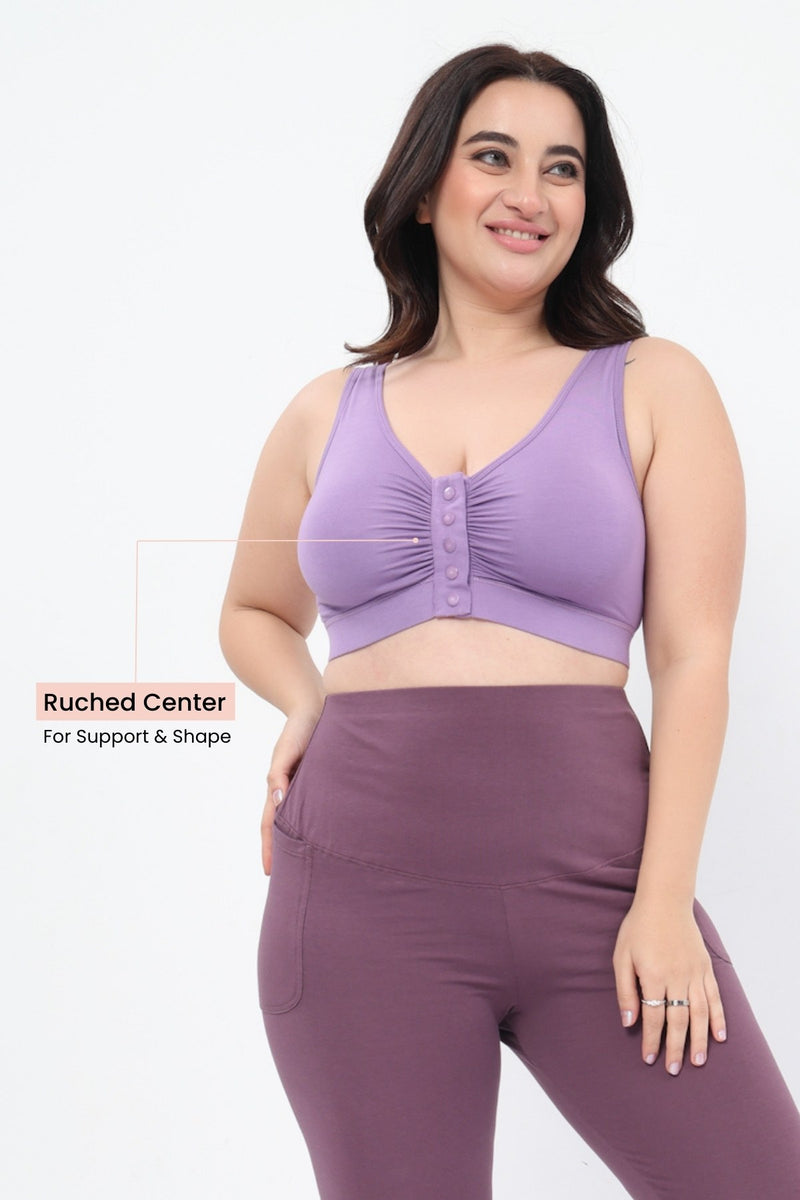Ruched Modal Front-Open Bra - Lavender