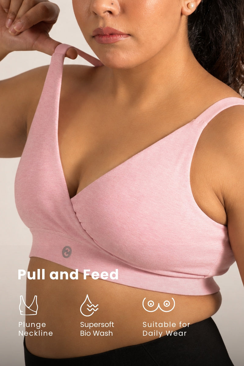 247 Extra Support Cotton Feeding Bra with Adjuster - Melange Pink