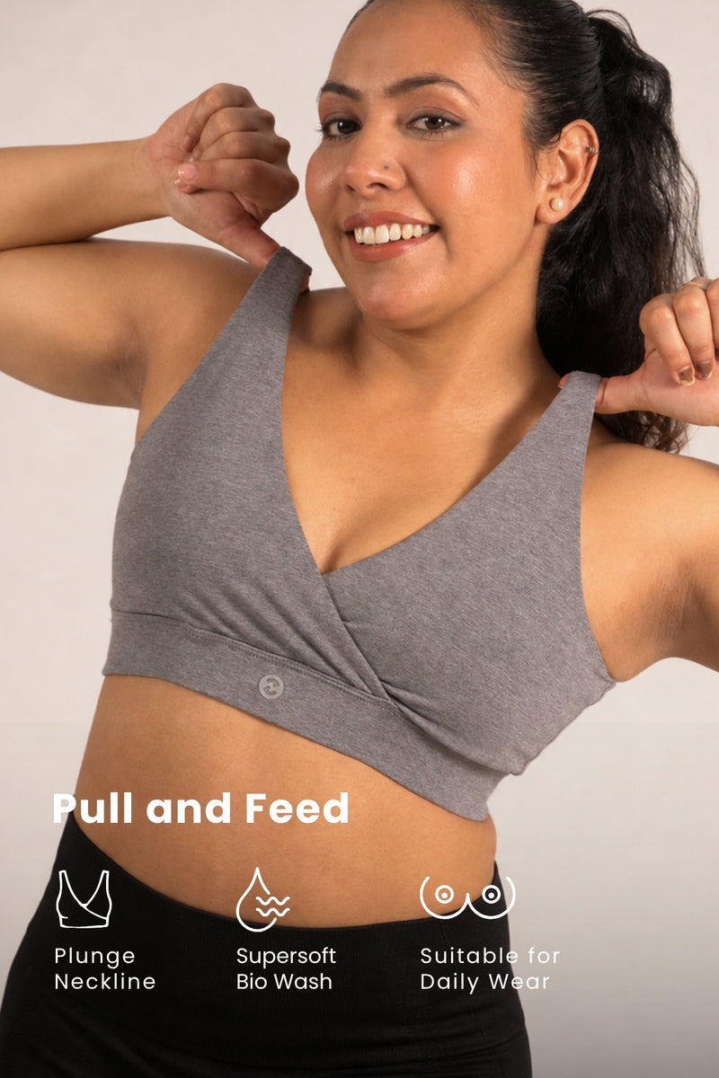 247 Extra Support Cotton Feeding Bra with Adjuster - Melange Anthrea