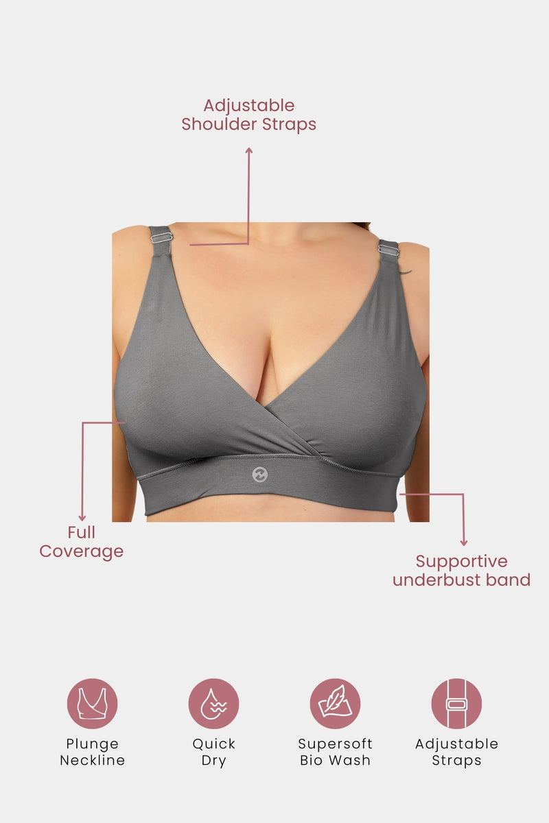 247 Extra Support Cotton Feeding Bra with Adjuster - Dark Grey