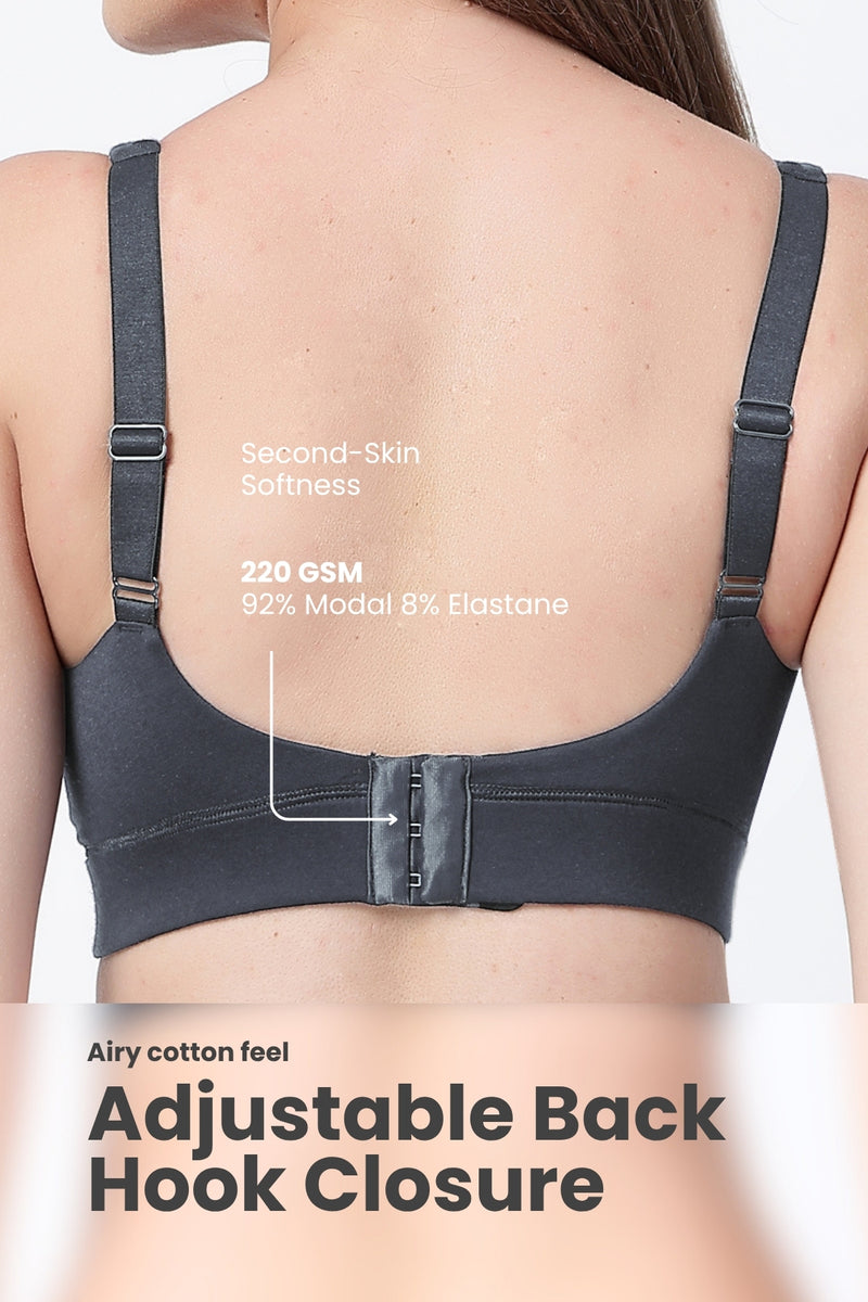 Fixed Padded Modal Maternity Bra with Support - Steel Grey