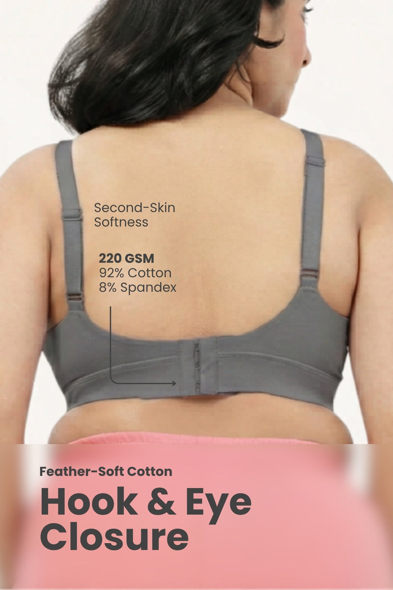 SecureFit Cotton Fixed-Pad Bra - Dark Grey