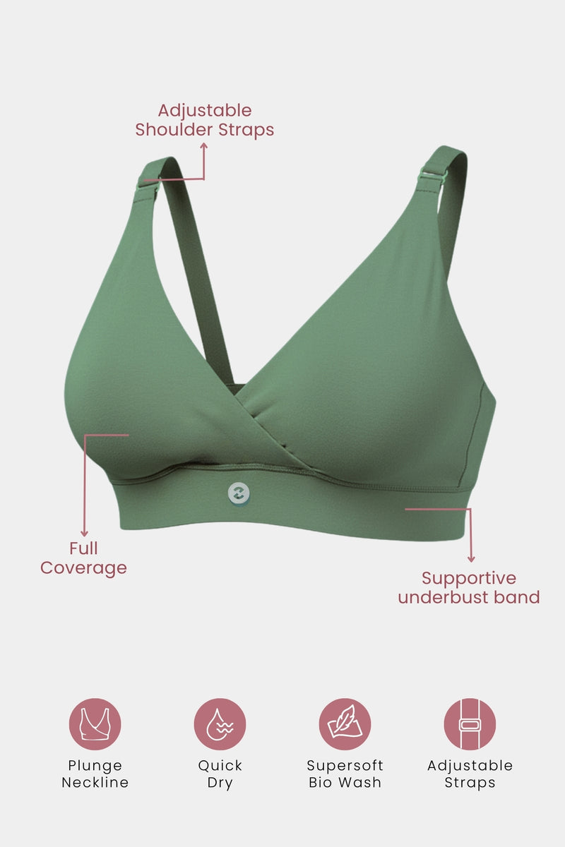 247 Extra Support Cotton Feeding Bra with Adjuster - Medium Green