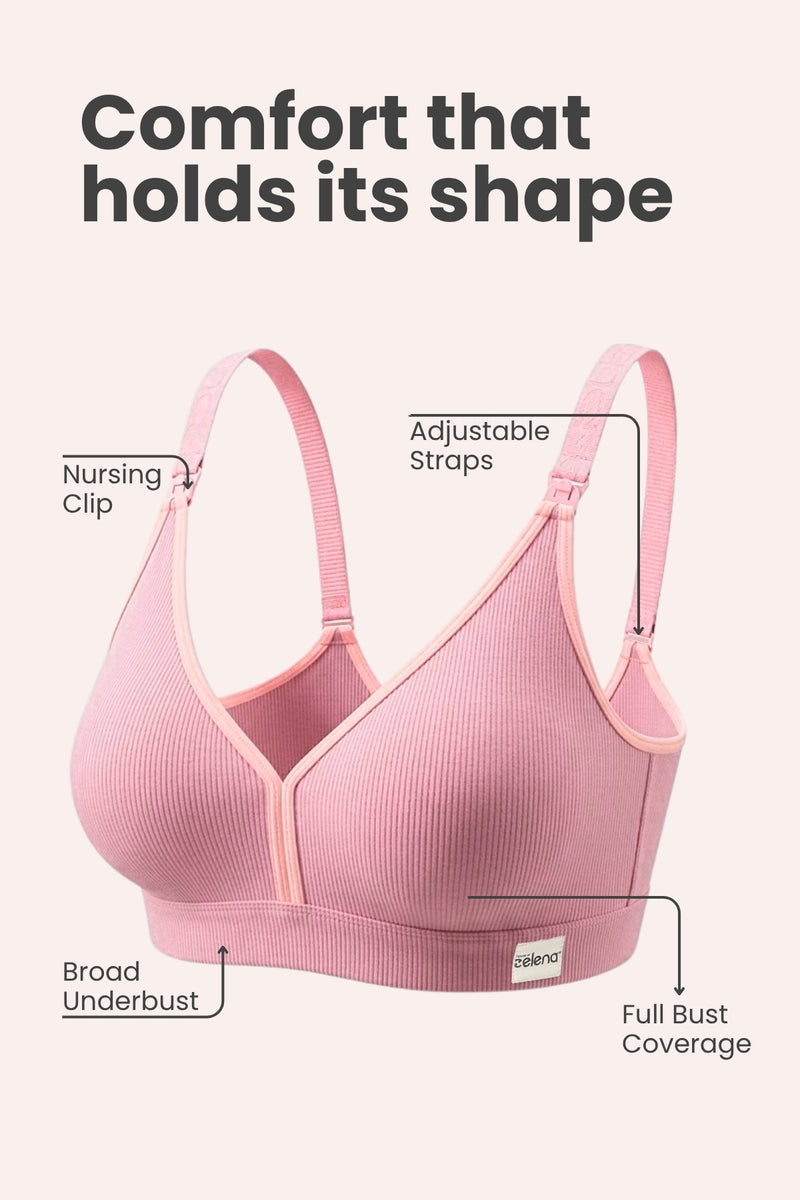 Lira Ribbed Cotton Nursing Padded Bra - Baby Pink