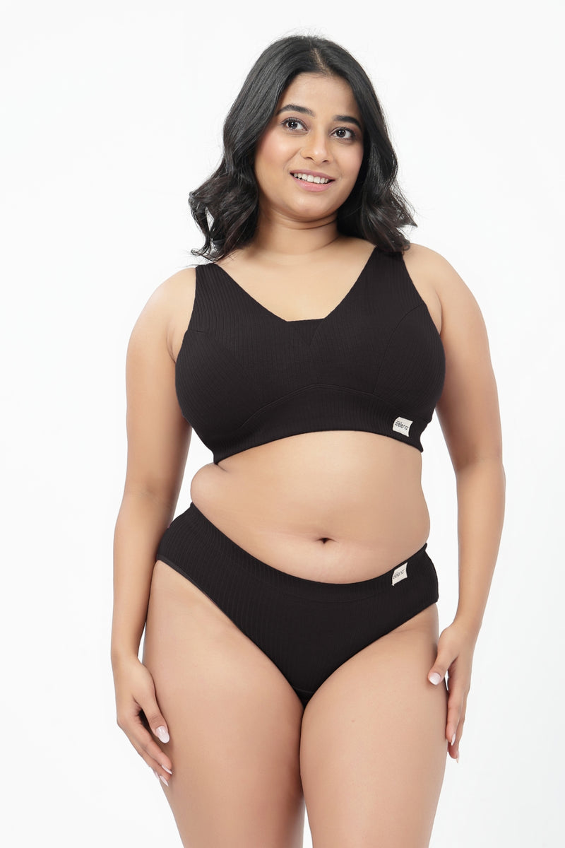 Sera Broad Rib Mid Rise Hipster - Black
