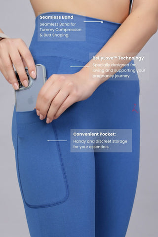 Seamless High Waisted Tummy Compression Federal Blue Legging (Postpartum)