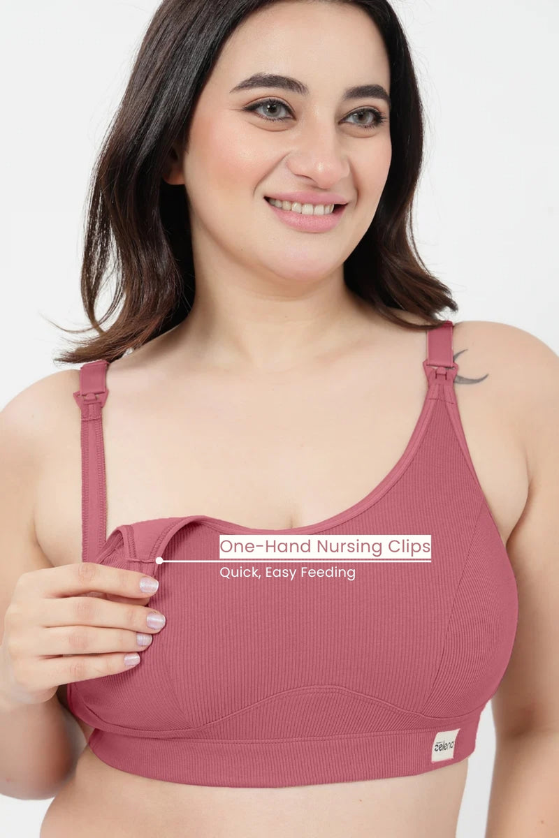 Riva Fine-Rib Cotton Feeding Bra - Blush