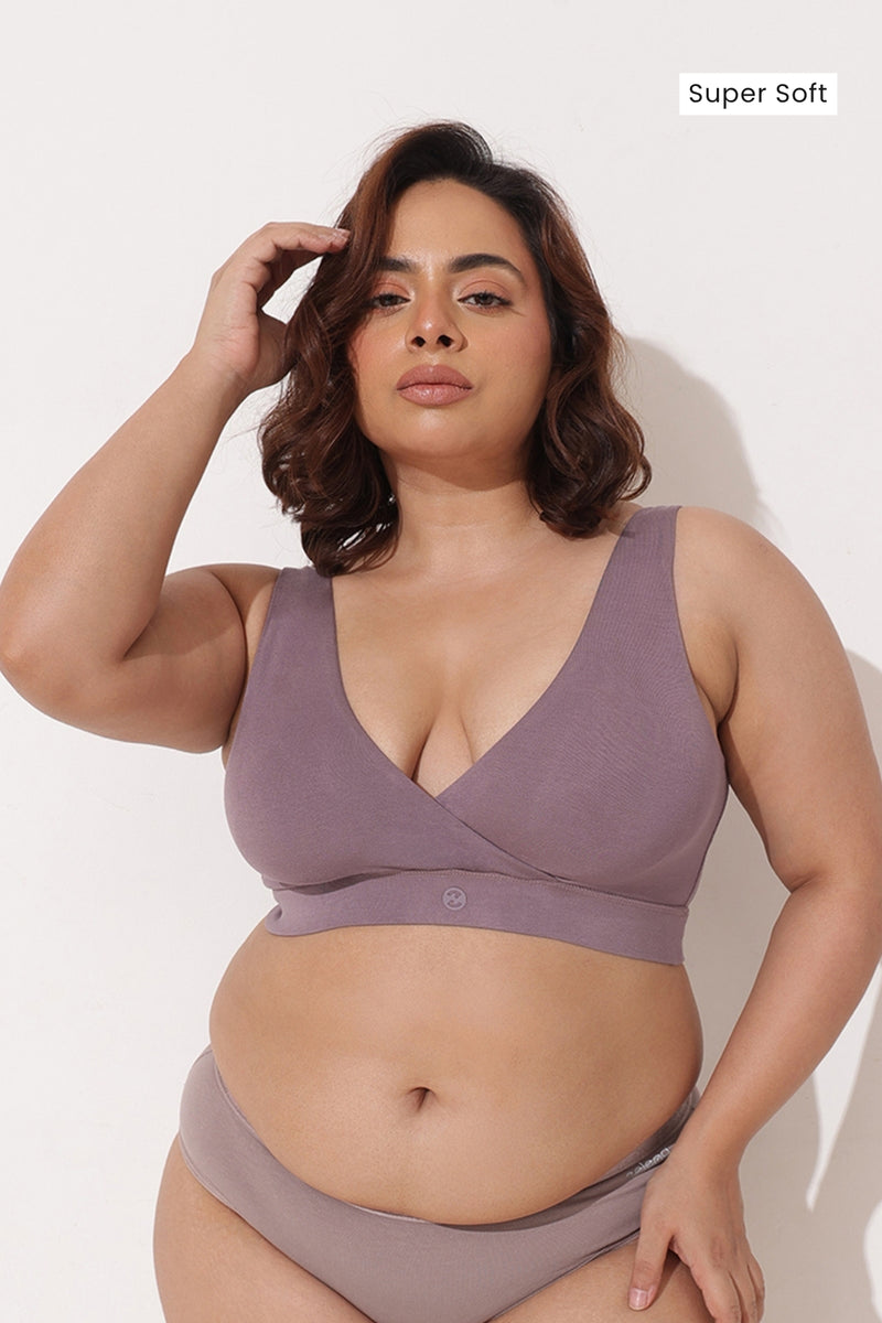 247 (Upgraded) Modal Padded Maternity Feeding Bra - Purple Grey