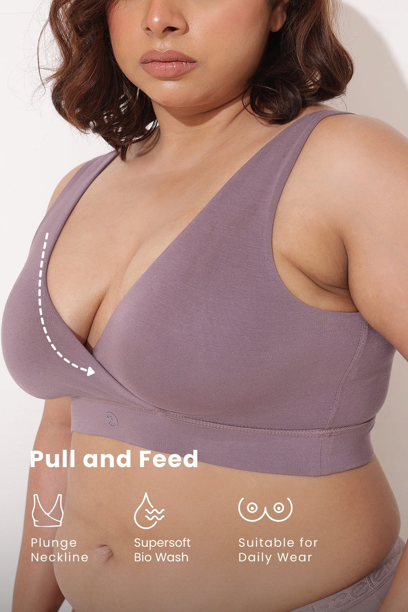 247 (Upgraded) Modal Padded Maternity Feeding Bra - Purple Grey