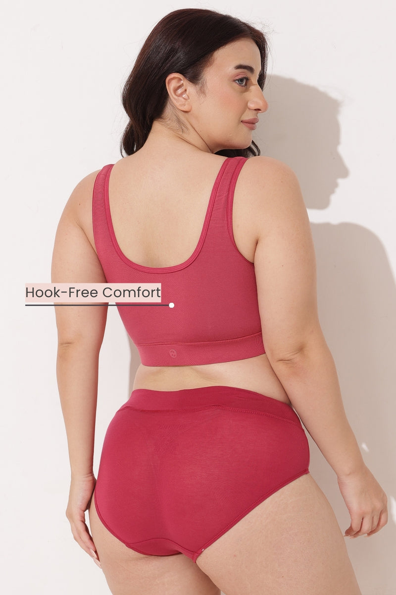 Ruched Tape-Button Nursing Bra - Red